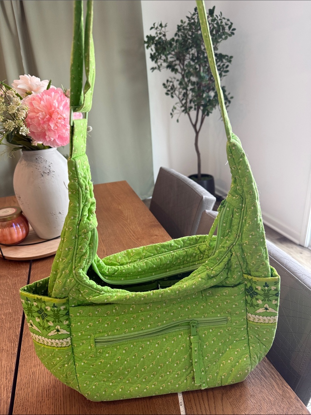 Bright Green Quilted Shoulder Bag